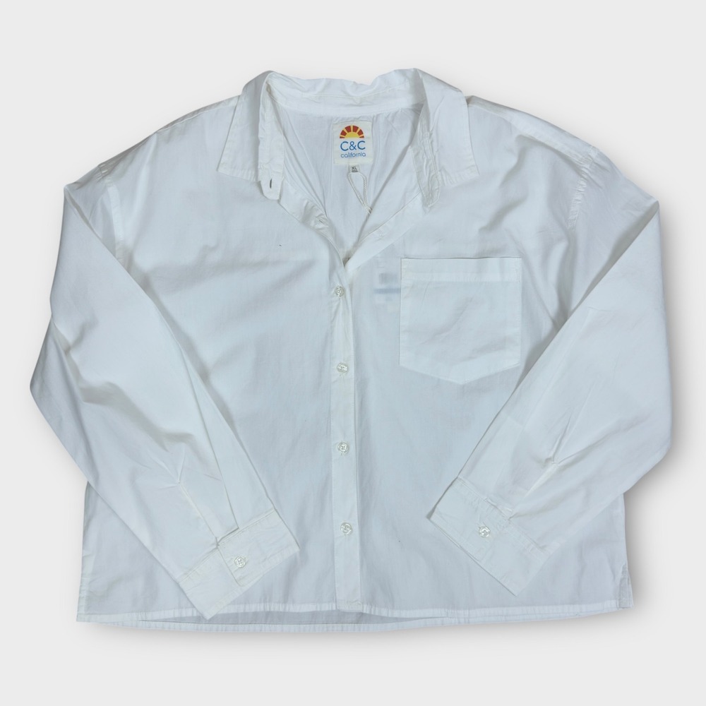 C&C California Button Down Shirt Womens XL White Cotton Boxy Relaxed NWT‎